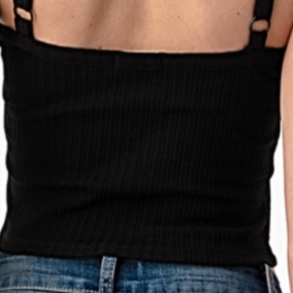 Summer Ribbed Black Cami semi Crop top tank - Picture 3 of 6